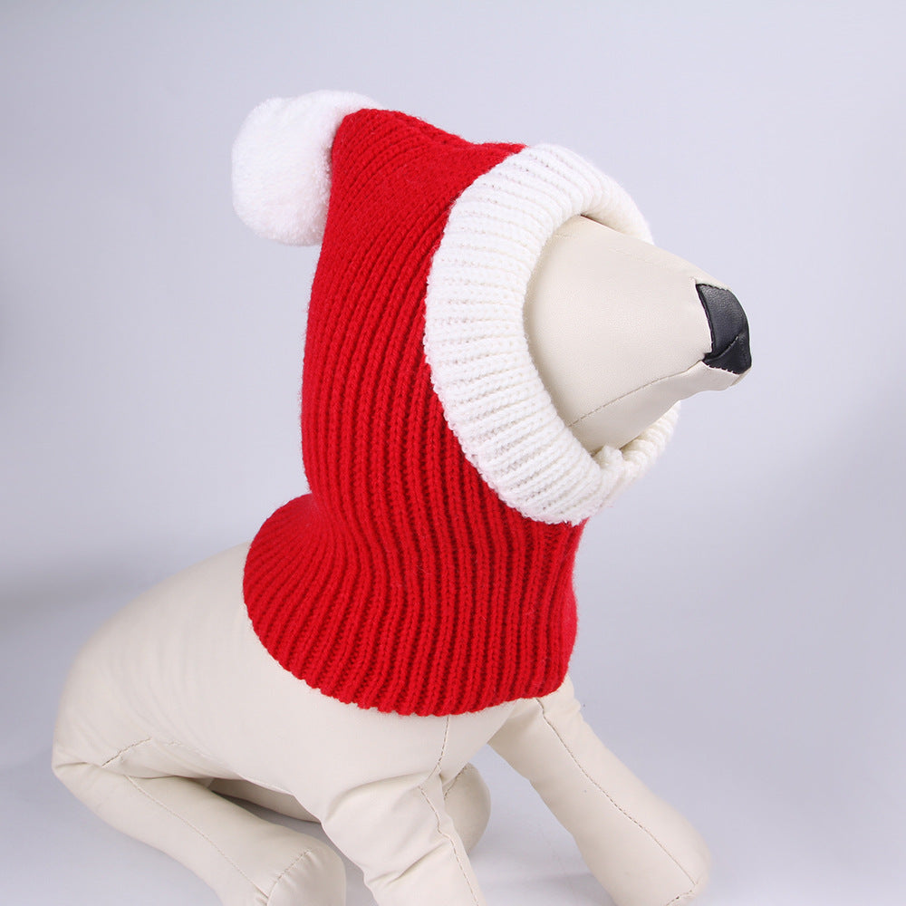 Dog Christmas Knitted Scarf Red Knit Scarves with Fuzzy Pompom Neck Warmer Bandana Xmas Holiday Winter Pet Puppy Cat Costume