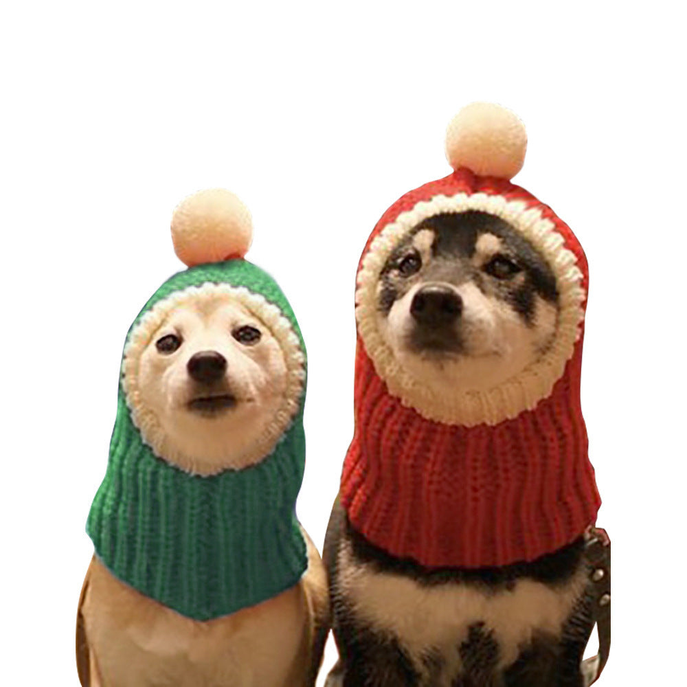 Dog Christmas Knitted Scarf Red Knit Scarves with Fuzzy Pompom Neck Warmer Bandana Xmas Holiday Winter Pet Puppy Cat Costume